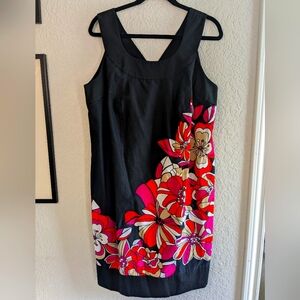 NWT Lane Bryant Cotton Shift Dress Size 18 Black Retro Flower Print Vacation